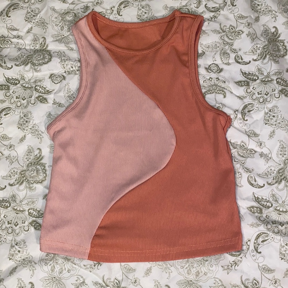 Pink, color blocking, ribbed too, Shein, small